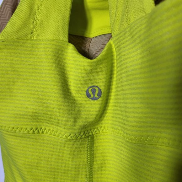 Lululemon Women's Yellow Striped Racerback Tank Top Size 6 Athletic Active Neon - Picture 5 of 9
